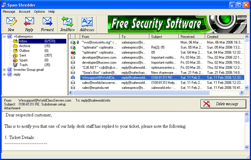 SPAM Shredder - SPAM Shredder is an anti-spam email client.